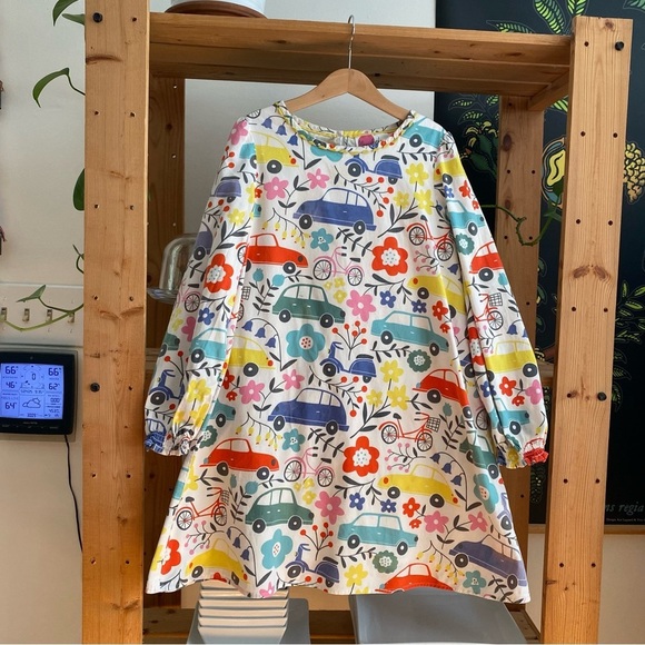 Mini Boden Colorful Vehicles Bikes Floral Print Long Sleeve Dress 9 - Picture 2 of 16